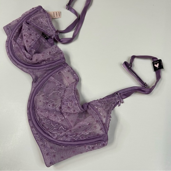 NEW Angels Victorias Secret 32DD Unlined Balconet Bra Purple Floral Lace #2159 - Picture 7 of 7